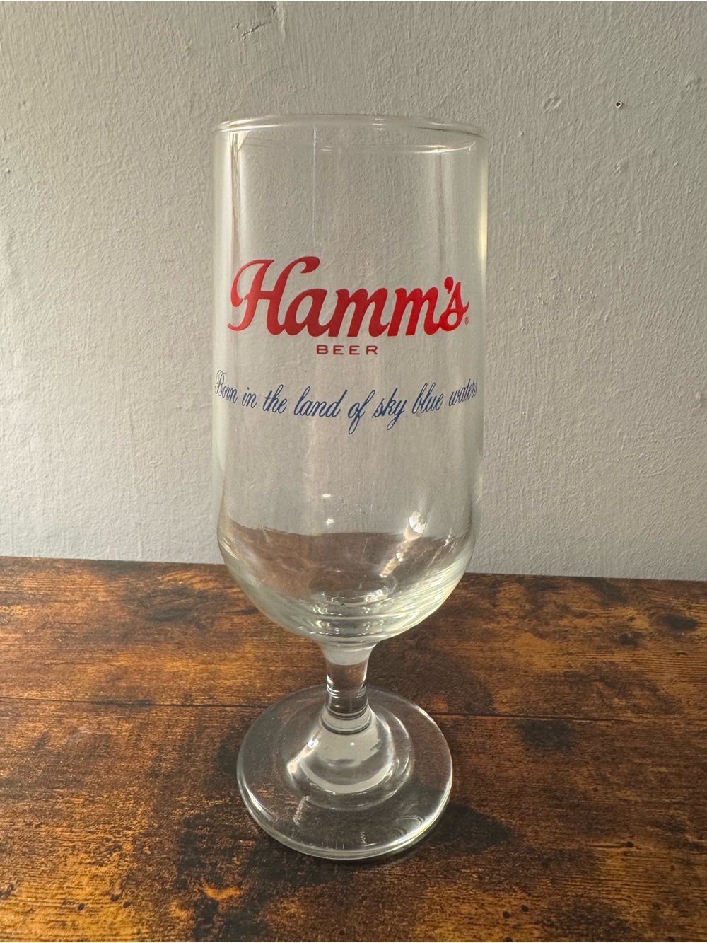 Vintage Hamm’s Beer Born in the Land of Sky Blue Waters Stemmed Glass
